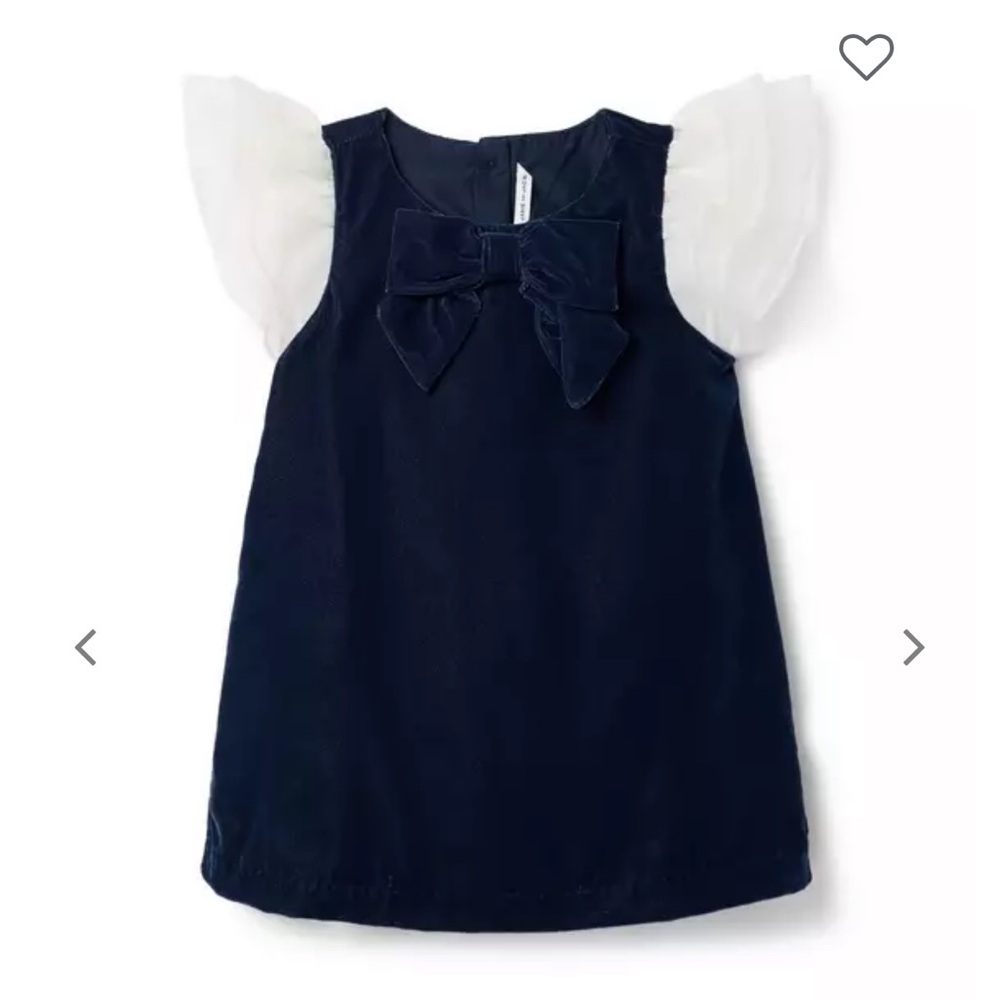 Janie and Jack Navy Velvet Dress with Bow and White Sleeves, Size 5